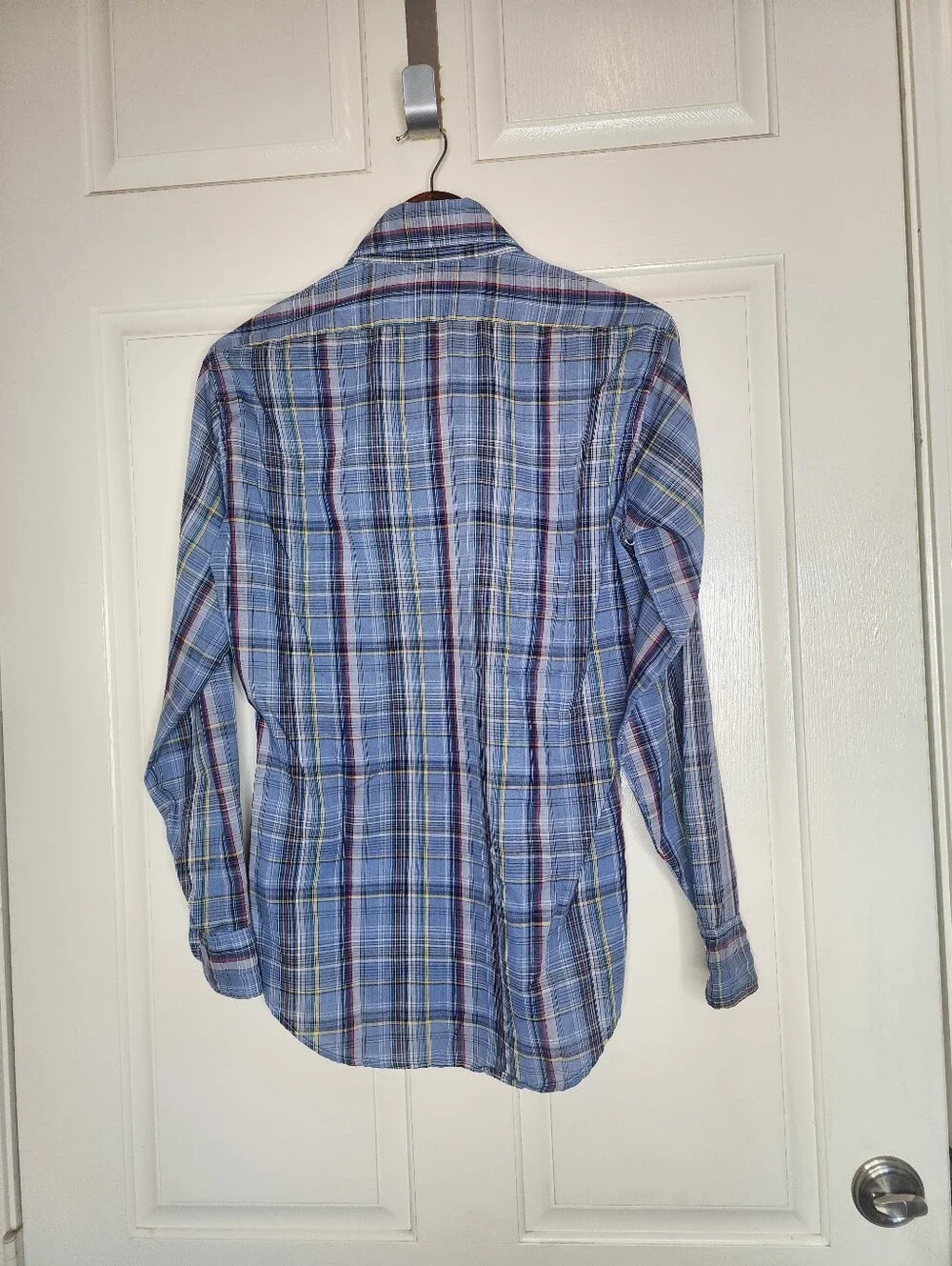 Vintage 70s Levi’s White Tab Big E Plaid Western Shirt Small Blue Red Pearl Snap